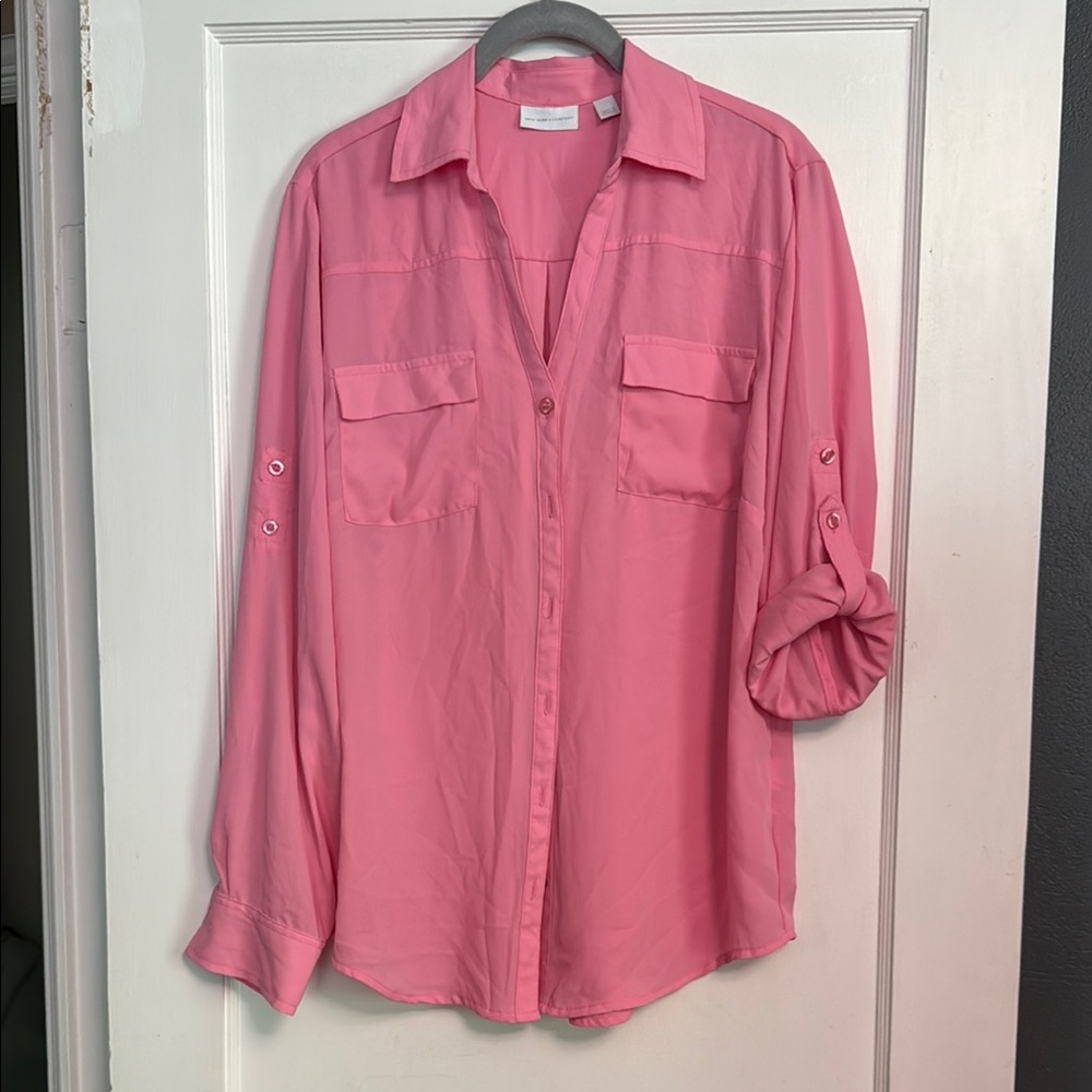 New York & Company Pink Button-Up Blouse